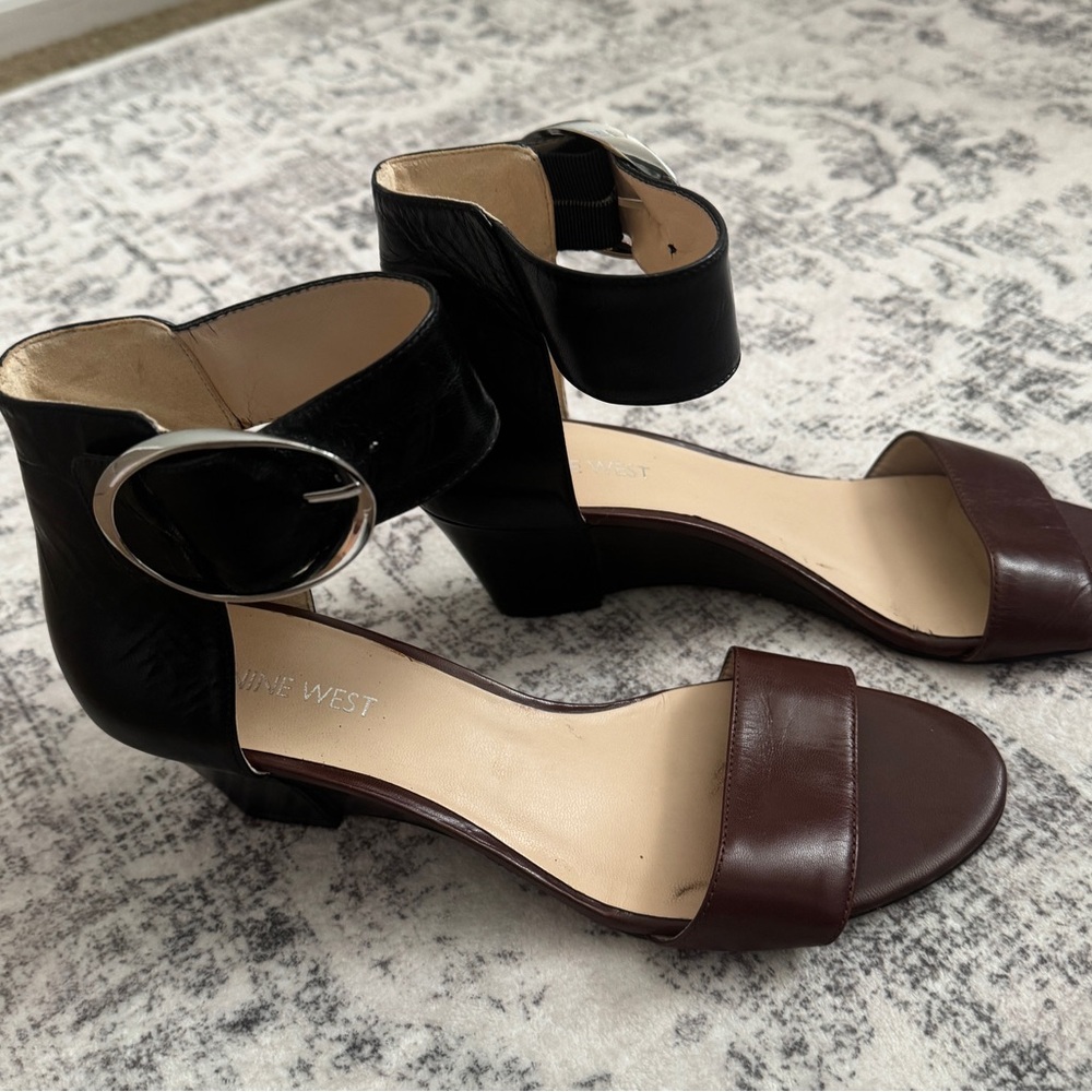 Nine West Black and Brown Ankle Strap Sandals